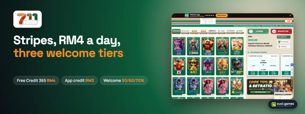 711CUCI striped lobby: Free Credit 365 RM4, app credit RM3, welcome cards 50%, 60% and 70%